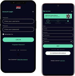 YoyoSpins Mobile App Login and Registration