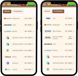BetHall Mobile App Payment Methods