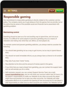 BetHall Mobile App Responsible Gaming