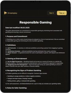 Dreamplay Mobile App Responsible Gaming