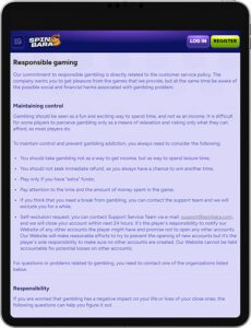 Spinbara Mobile App Responsible Gaming