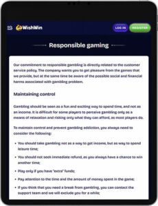 WishWin Mobile App Responsible Gaming
