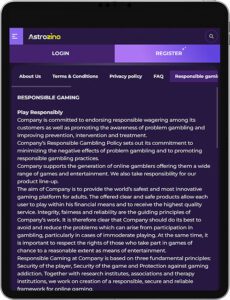Astrozino Mobile App Responsible Gaming
