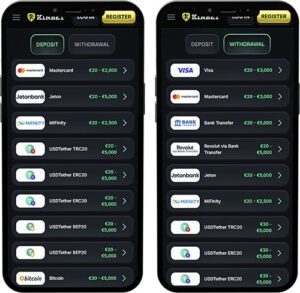 KinBet Mobile App Payment Methods