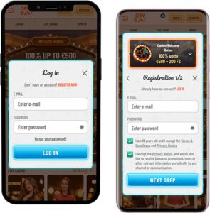 Spin247 Mobile App Login and Registration