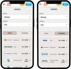 Spin247 Mobile App Payment Methods