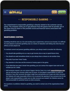 WinGaga Mobile App Responsible Gaming