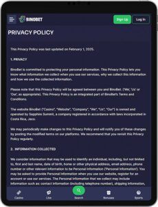 Bino.bet Mobile App Privacy