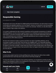 Jeu responsable sur l’application mobile Nova Dreams Casino