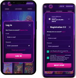 Registro y acceso en la app móvil de RobyCasino