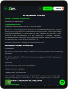 SpinMills Mobile App Responsible Gaming