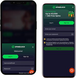 Spinoloco Mobile App Login and Registration