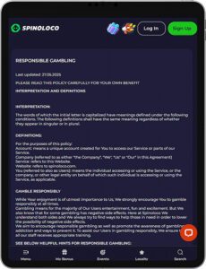 Spinoloco Mobile App Responsible Gaming