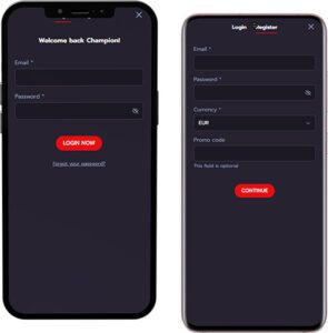 Valhalla Wins Mobile App Login and Registration