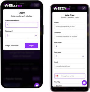 WeezyBet Mobile App Anmeldung und Registrierung