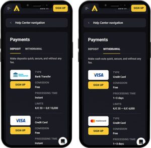 AmonBet Mobile App Payment Methods