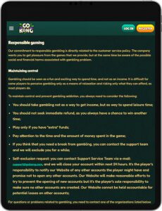 GoKong Mobile App Responsible Gaming