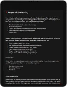 God of Casino Mobile App Responsible Gaming