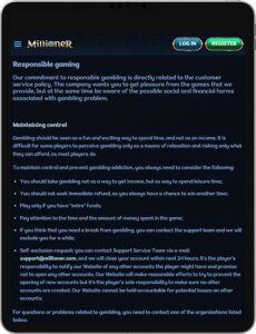 Millioner Casino Mobile App Responsible Gaming