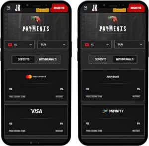 Jokery Mobile App Payment Methods