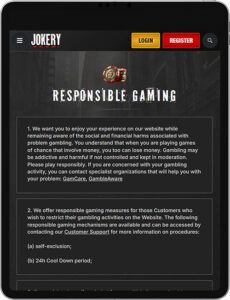 Jokery Mobile App Responsible Gaming