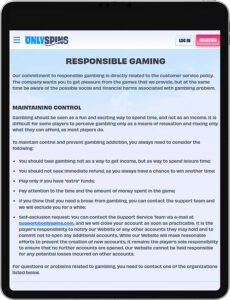 OnlySpins Mobile App Responsible Gaming
