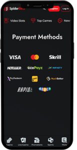 SpiderBets Mobile App Payment Methods