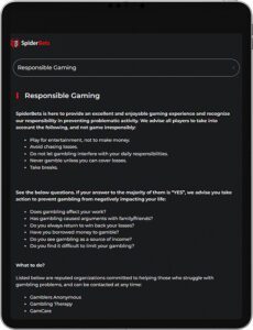 SpiderBets Mobile App Responsible Gaming