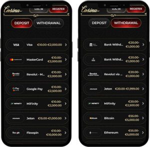 Casina Mobile App Payment Methods