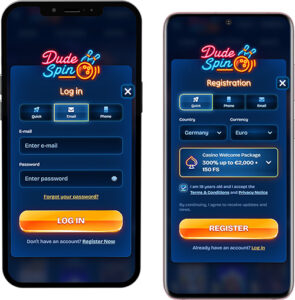 DudeSpin Mobile App Login and Registration