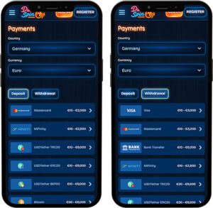 DudeSpin Mobile App Payment Methods