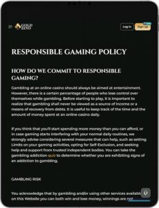 Goldzino Mobile App Responsible Gaming