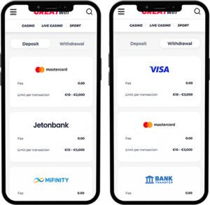 GreatWin Mobile App Zahlungsmethoden