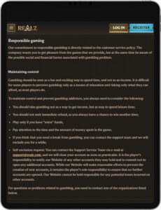 Realz Mobile App Responsible Gaming