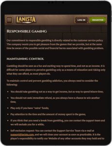 Lanista Mobile App Responsible Gaming
