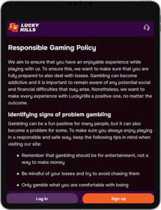Lucky Hills Mobile App Responsible Gaming