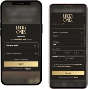 Lucky Ones Mobile App Login and Registration