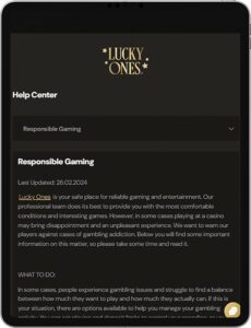 Lucky Ones Mobile App Responsible Gaming