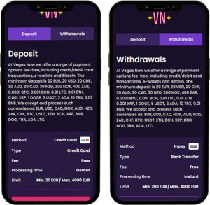 Vegas Now Casino Mobile App Payment Methods