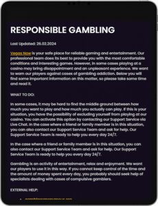 Vegas Now Casino Mobile App Responsible Gaming