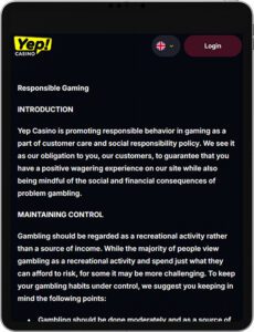Yep Casino Mobile App Responsible Gaming