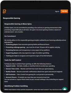 Blaze Spins Mobile App Responsible Gaming