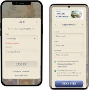 Logowanie i rejestracja w aplikacji mobilnej VipLuck