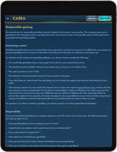 Casea Mobile App Responsible Gaming