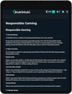 KukiMuki Mobile App Responsible Gaming