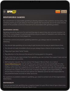 SpinBoss Mobile App Responsible Gaming