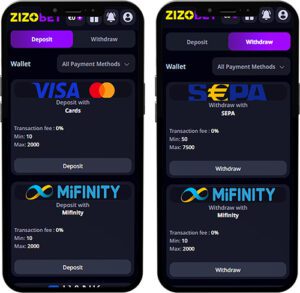 Metodi di pagamento app mobile ZizoBet
