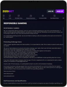 Gioco responsabile app mobile ZizoBet
