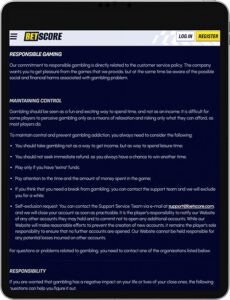 BetScore Mobile App Responsible Gaming