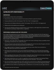 Godz Mobile App Responsible Gaming